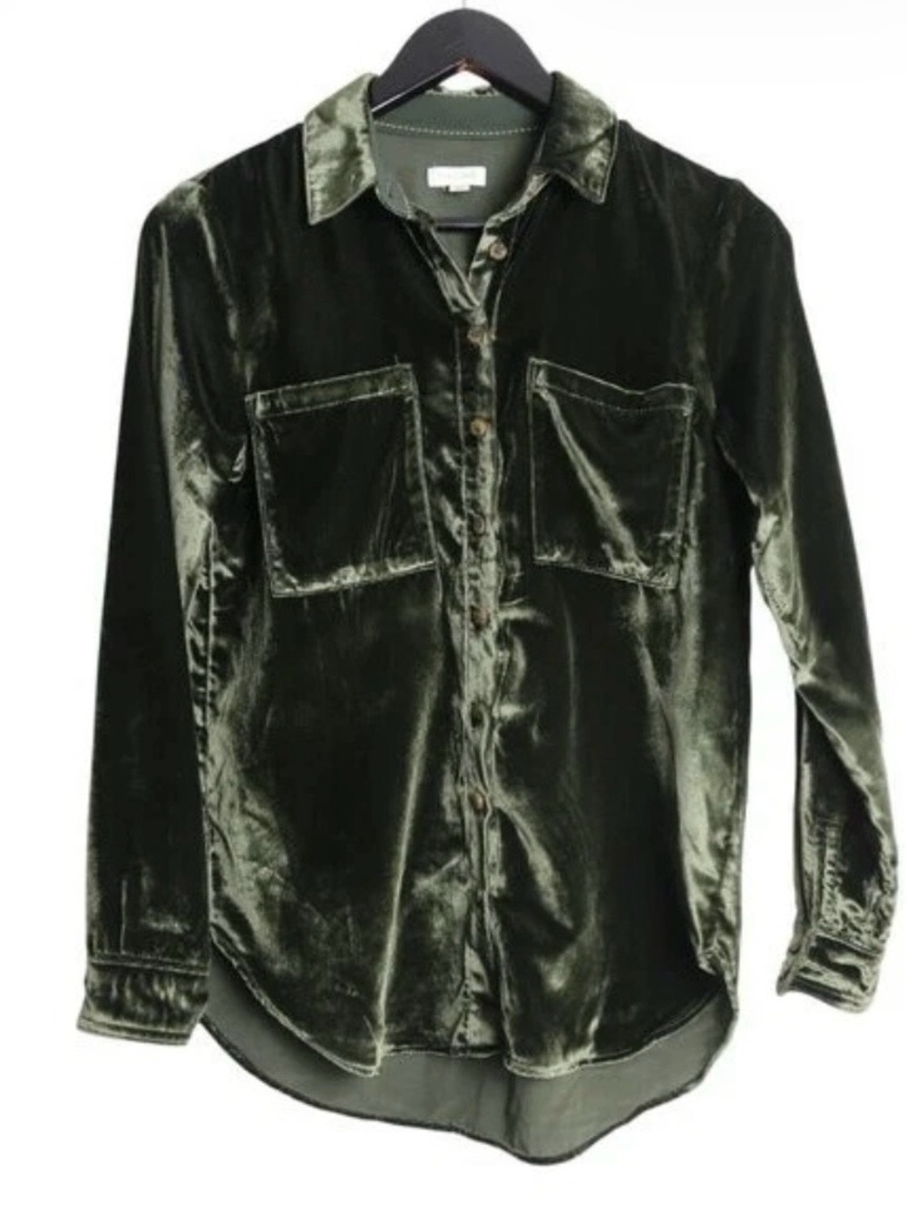 Anthropologie Pilcro Hadley Velvet Button-Down Shirt - size medium in Green - Picture 4 of 5
